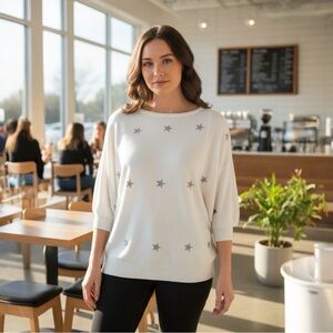 Easel LA White Cold Shoulder Star Print Top - Size L